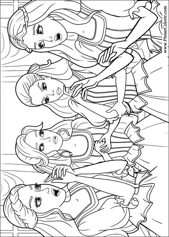 Pintar e Colorir Barbie 3 Mosqueteiras - Desenho 011