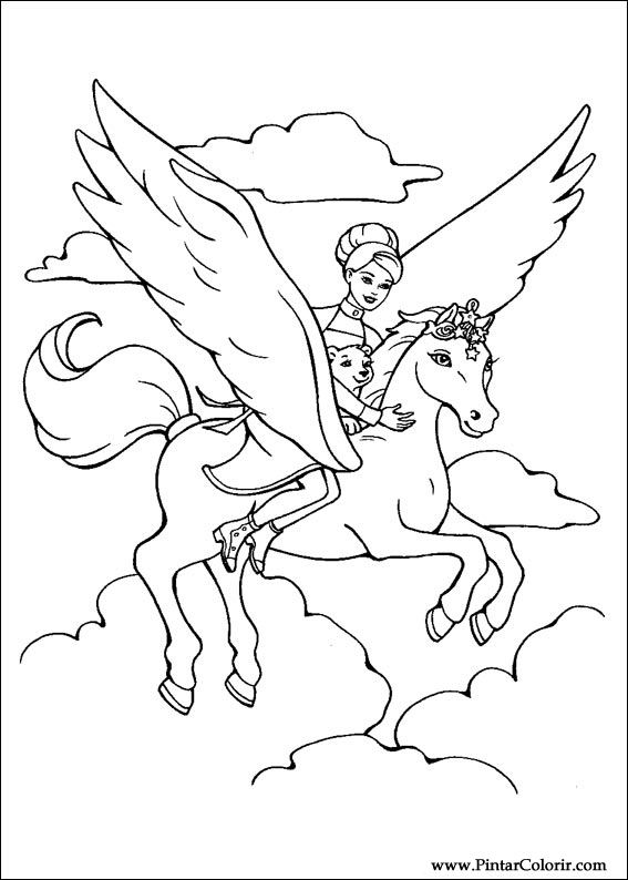 Pintar e Colorir Barbie Pegaso Magico - Desenho 008