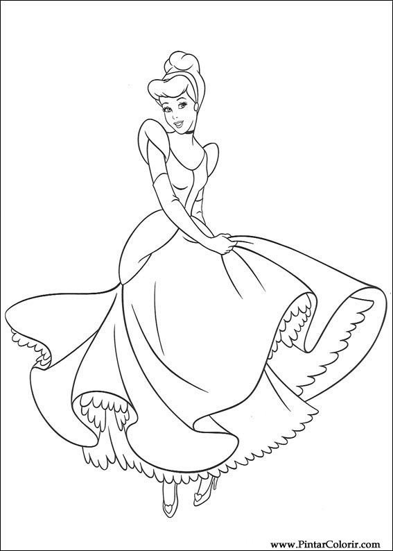 Drawings To Paint & Colour Cinderella - Print Design 080